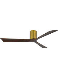 Irene 60 inch Flush-Mount Ceiling Fan with Solid Wood Blades in Brushed Brass.
